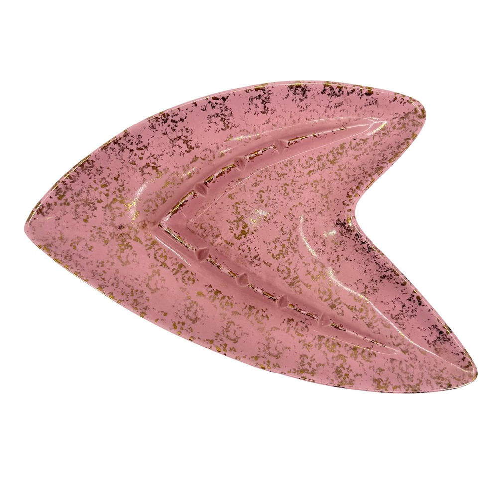 Shawnee Pottery Atomic Cosmic Pink Gold Boomerang Mid‎ Century Ashtray
